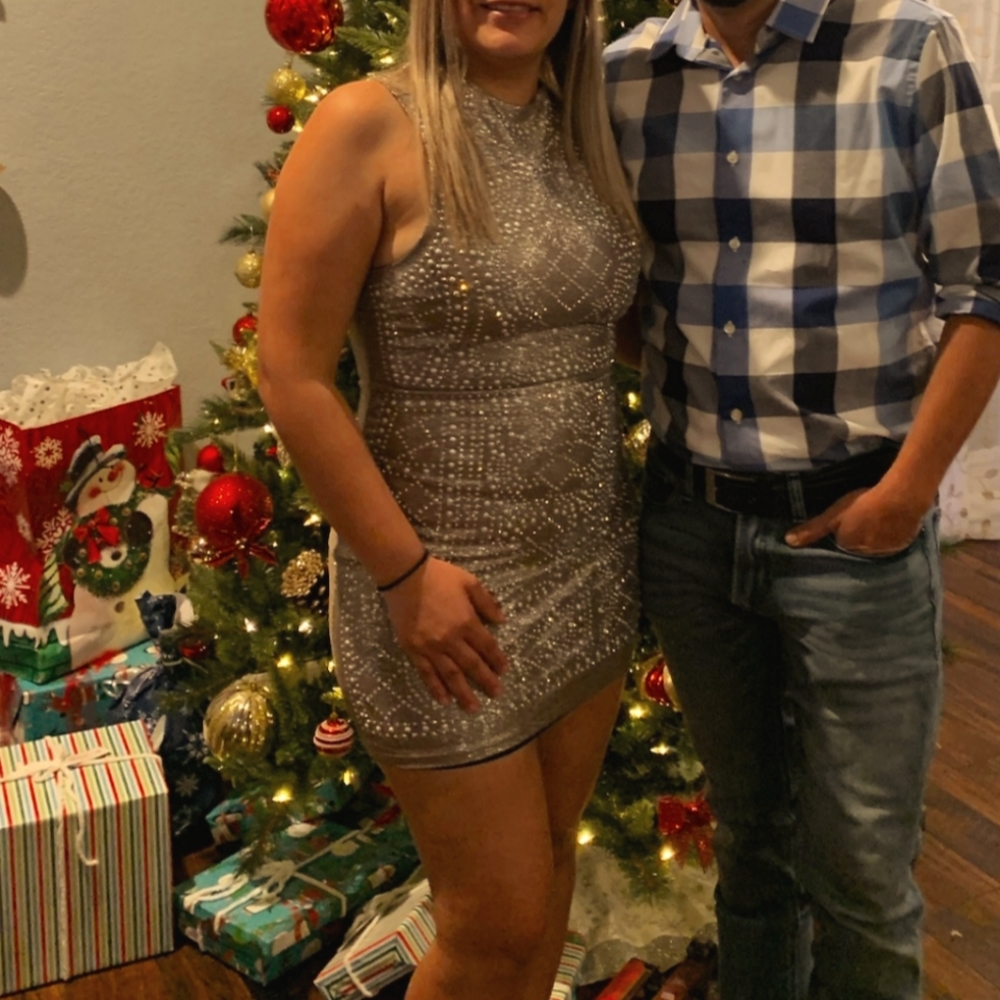 Tan Sparkly Mini Dress